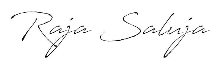 Personalize your online presence with Raja Saluja signature rendered in elegant Antro_Vectra font. Great for website footers and blogs. Raja Saluja signature style 6 images and pictures png