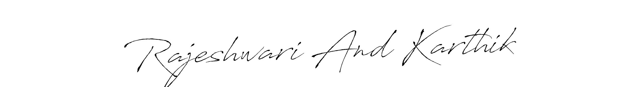 Antro_Vectra is a professional signature style that is perfect for those who want to add a touch of class to their signature. It is also a great choice for those who want to make their signature more unique. Get Rajeshwari And Karthik name to fancy signature for free. Rajeshwari And Karthik signature style 6 images and pictures png
