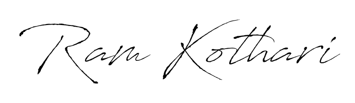 A stylish, flowing autograph style designed for name Ram Kothari using Antro_Vectra typography. Perfect for digital creative projects. Ram Kothari signature style 6 images and pictures png