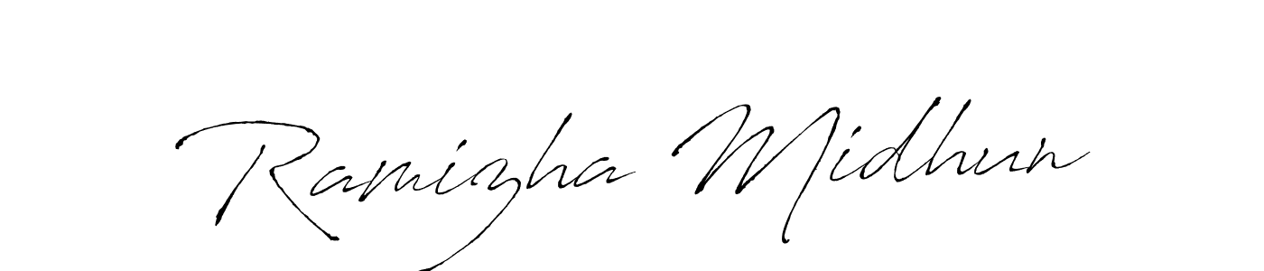 This is the best signature style for the Ramizha Midhun name. Also you like these signature font (Antro_Vectra). Mix name signature. Ramizha Midhun signature style 6 images and pictures png