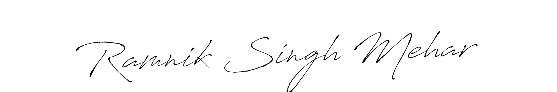 The best way (Antro_Vectra) to make a short signature is to pick only two or three words in your name. The name Ramnik Singh Mehar include a total of six letters. For converting this name. Ramnik Singh Mehar signature style 6 images and pictures png