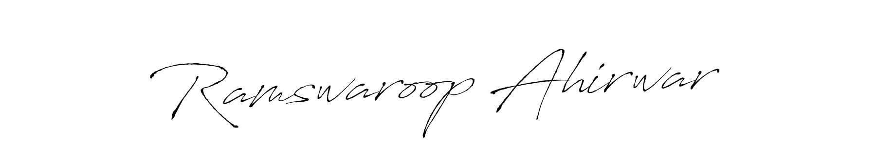 Antro_Vectra is a professional signature style that is perfect for those who want to add a touch of class to their signature. It is also a great choice for those who want to make their signature more unique. Get Ramswaroop Ahirwar name to fancy signature for free. Ramswaroop Ahirwar signature style 6 images and pictures png