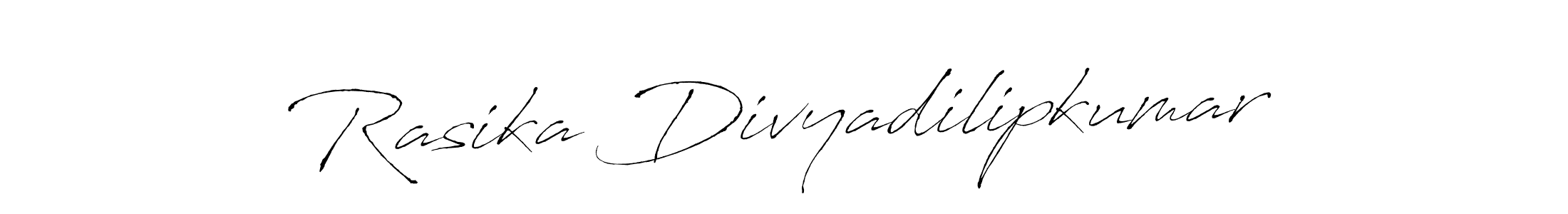 How to make Rasika Divyadilipkumar name signature. Use Antro_Vectra style for creating short signs online. This is the latest handwritten sign. Rasika Divyadilipkumar signature style 6 images and pictures png