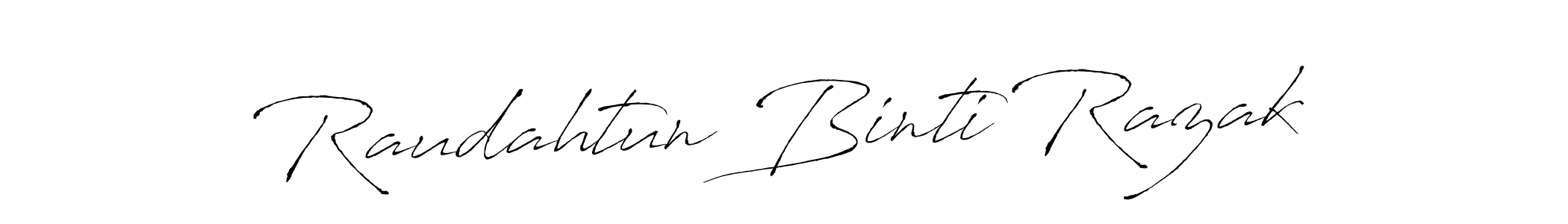 Use a signature maker to create a handwritten signature online. With this signature software, you can design (Antro_Vectra) your own signature for name Raudahtun Binti Razak. Raudahtun Binti Razak signature style 6 images and pictures png