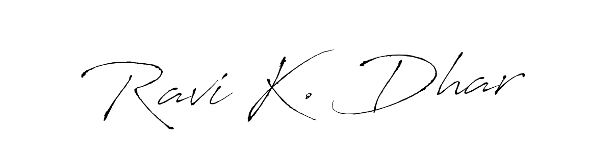 How to make Ravi K. Dhar name signature. Use Antro_Vectra style for creating short signs online. This is the latest handwritten sign. Ravi K. Dhar signature style 6 images and pictures png