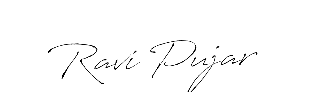 How to make Ravi Pujar name signature. Use Antro_Vectra style for creating short signs online. This is the latest handwritten sign. Ravi Pujar signature style 6 images and pictures png