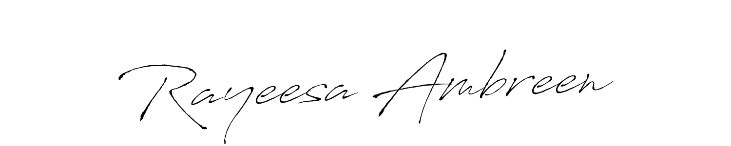 Antro_Vectra is a professional signature style that is perfect for those who want to add a touch of class to their signature. It is also a great choice for those who want to make their signature more unique. Get Rayeesa Ambreen name to fancy signature for free. Rayeesa Ambreen signature style 6 images and pictures png