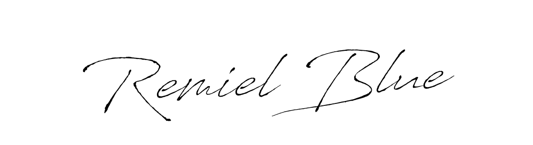 How to make Remiel Blue name signature. Use Antro_Vectra style for creating short signs online. This is the latest handwritten sign. Remiel Blue signature style 6 images and pictures png
