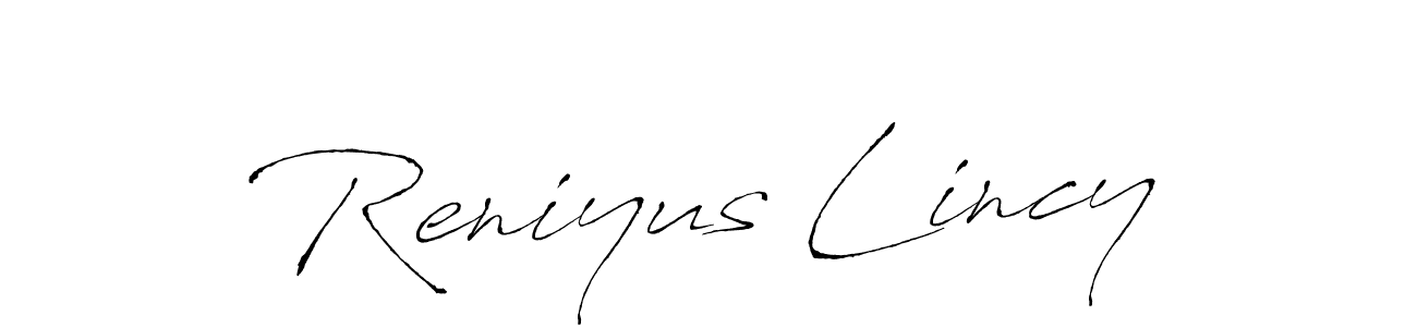 How to make Reniyus Lincy name signature. Use Antro_Vectra style for creating short signs online. This is the latest handwritten sign. Reniyus Lincy signature style 6 images and pictures png