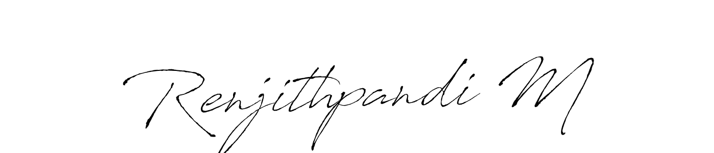 The best way (Antro_Vectra) to make a short signature is to pick only two or three words in your name. The name Renjithpandi M include a total of six letters. For converting this name. Renjithpandi M signature style 6 images and pictures png