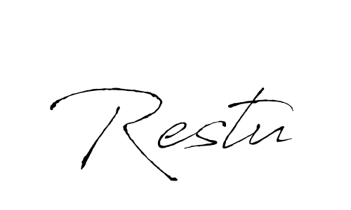 Use a signature maker to create a handwritten signature online. With this signature software, you can design (Antro_Vectra) your own signature for name Restu. Restu signature style 6 images and pictures png