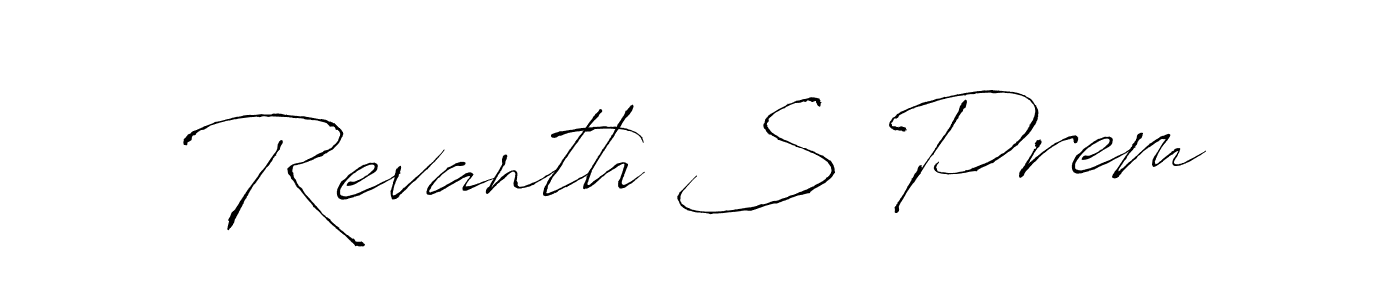 The best way (Antro_Vectra) to make a short signature is to pick only two or three words in your name. The name Revanth S Prem include a total of six letters. For converting this name. Revanth S Prem signature style 6 images and pictures png