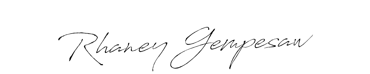 How to make Rhaney Gempesaw name signature. Use Antro_Vectra style for creating short signs online. This is the latest handwritten sign. Rhaney Gempesaw signature style 6 images and pictures png