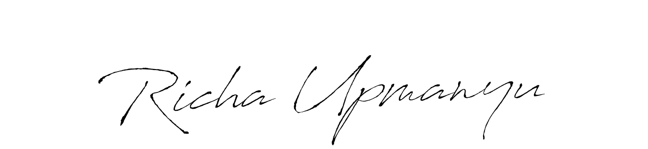 Make a beautiful signature design for name Richa Upmanyu. With this signature (Antro_Vectra) style, you can create a handwritten signature for free. Richa Upmanyu signature style 6 images and pictures png