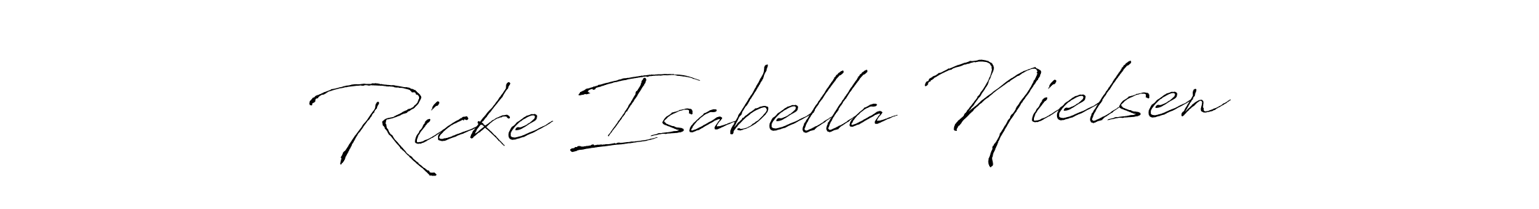 The best way (Antro_Vectra) to make a short signature is to pick only two or three words in your name. The name Ricke Isabella Nielsen include a total of six letters. For converting this name. Ricke Isabella Nielsen signature style 6 images and pictures png