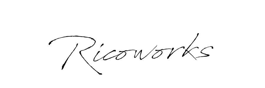 Make a beautiful signature design for name Ricoworks. With this signature (Antro_Vectra) style, you can create a handwritten signature for free. Ricoworks signature style 6 images and pictures png