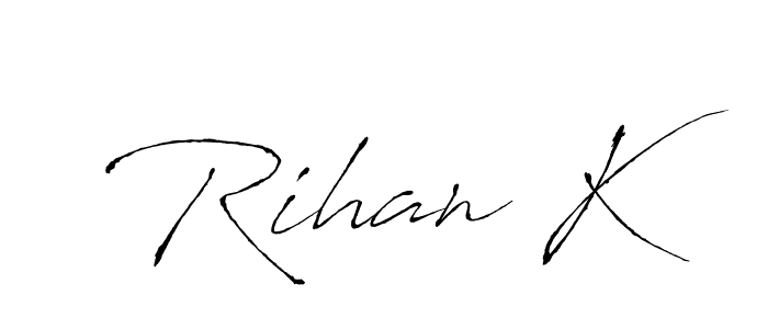 The best way (Antro_Vectra) to make a short signature is to pick only two or three words in your name. The name Rihan K include a total of six letters. For converting this name. Rihan K signature style 6 images and pictures png