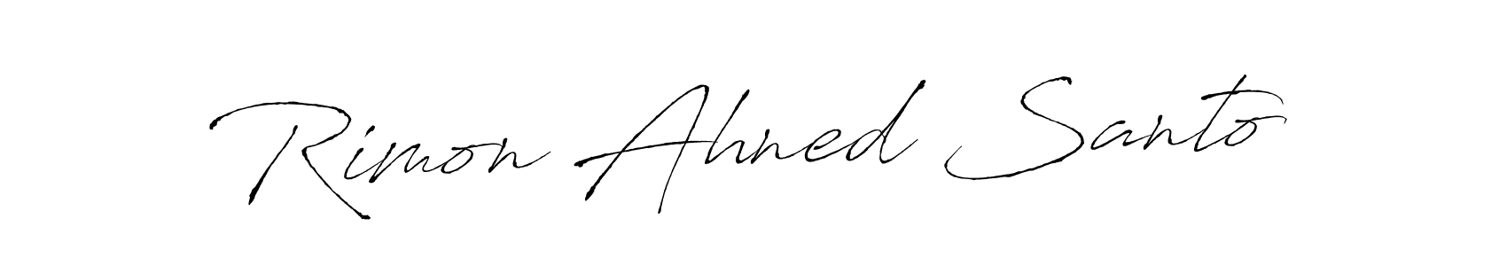 The best way (Antro_Vectra) to make a short signature is to pick only two or three words in your name. The name Rimon Ahned Santo include a total of six letters. For converting this name. Rimon Ahned Santo signature style 6 images and pictures png