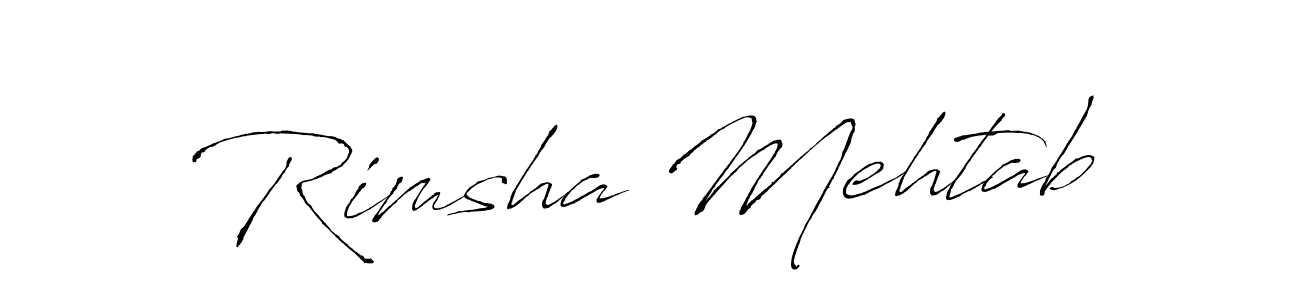 Antro_Vectra is a professional signature style that is perfect for those who want to add a touch of class to their signature. It is also a great choice for those who want to make their signature more unique. Get Rimsha Mehtab name to fancy signature for free. Rimsha Mehtab signature style 6 images and pictures png