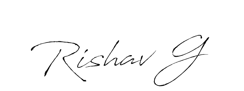 How to make Rishav G name signature. Use Antro_Vectra style for creating short signs online. This is the latest handwritten sign. Rishav G signature style 6 images and pictures png