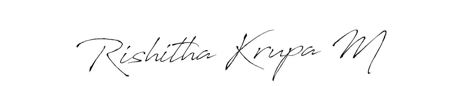 This is the best signature style for the Rishitha Krupa M name. Also you like these signature font (Antro_Vectra). Mix name signature. Rishitha Krupa M signature style 6 images and pictures png