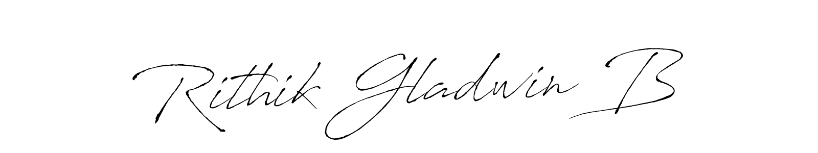 The best way (Antro_Vectra) to make a short signature is to pick only two or three words in your name. The name Rithik Gladwin B include a total of six letters. For converting this name. Rithik Gladwin B signature style 6 images and pictures png