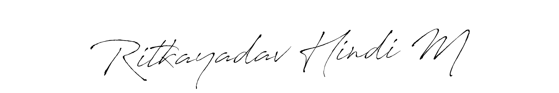 The best way (Antro_Vectra) to make a short signature is to pick only two or three words in your name. The name Ritkayadav Hindi M include a total of six letters. For converting this name. Ritkayadav Hindi M signature style 6 images and pictures png