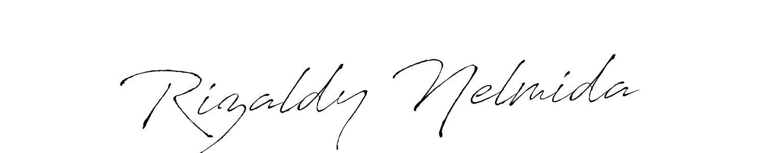 How to make Rizaldy Nelmida name signature. Use Antro_Vectra style for creating short signs online. This is the latest handwritten sign. Rizaldy Nelmida signature style 6 images and pictures png