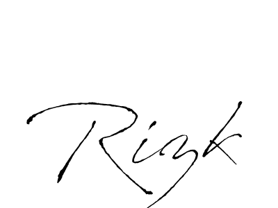 Use a signature maker to create a handwritten signature online. With this signature software, you can design (Antro_Vectra) your own signature for name Rizk. Rizk signature style 6 images and pictures png