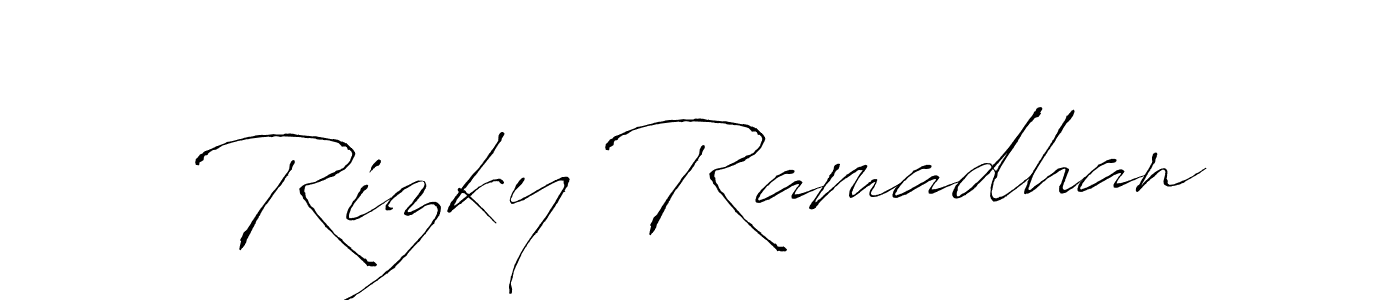 How to make Rizky Ramadhan name signature. Use Antro_Vectra style for creating short signs online. This is the latest handwritten sign. Rizky Ramadhan signature style 6 images and pictures png