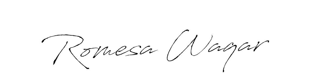 How to make Romesa Waqar name signature. Use Antro_Vectra style for creating short signs online. This is the latest handwritten sign. Romesa Waqar signature style 6 images and pictures png