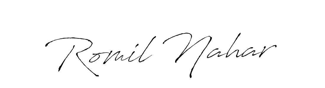 Use a signature maker to create a handwritten signature online. With this signature software, you can design (Antro_Vectra) your own signature for name Romil Nahar. Romil Nahar signature style 6 images and pictures png