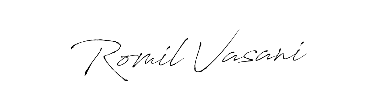 How to make Romil Vasani signature? Antro_Vectra is a professional autograph style. Create handwritten signature for Romil Vasani name. Romil Vasani signature style 6 images and pictures png