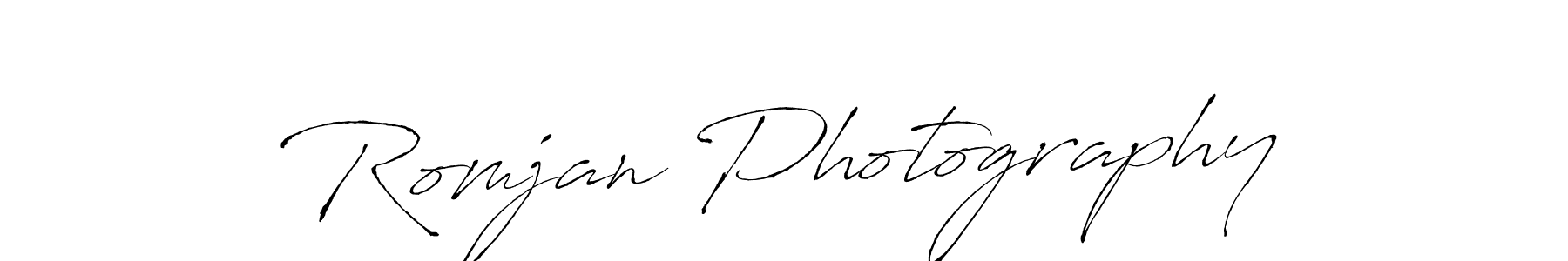 The best way (Antro_Vectra) to make a short signature is to pick only two or three words in your name. The name Romjan Photography include a total of six letters. For converting this name. Romjan Photography signature style 6 images and pictures png