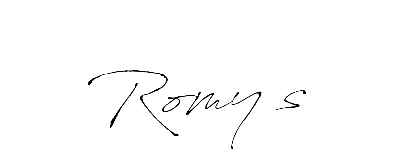 Create a beautiful signature design for name Romy’s. With this signature (Antro_Vectra) fonts, you can make a handwritten signature for free. Romy’s signature style 6 images and pictures png