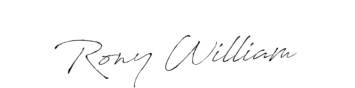 Antro_Vectra is a professional signature style that is perfect for those who want to add a touch of class to their signature. It is also a great choice for those who want to make their signature more unique. Get Rony William name to fancy signature for free. Rony William signature style 6 images and pictures png