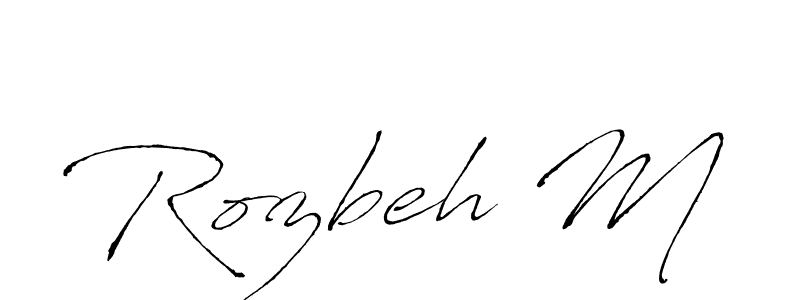 How to make Rozbeh M name signature. Use Antro_Vectra style for creating short signs online. This is the latest handwritten sign. Rozbeh M signature style 6 images and pictures png