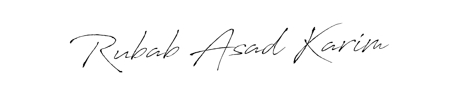 This is the best signature style for the Rubab Asad Karim name. Also you like these signature font (Antro_Vectra). Mix name signature. Rubab Asad Karim signature style 6 images and pictures png