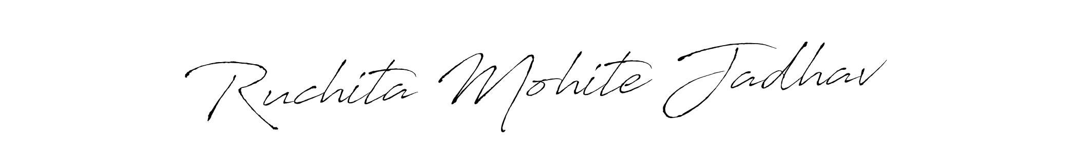 This is the best signature style for the Ruchita Mohite Jadhav name. Also you like these signature font (Antro_Vectra). Mix name signature. Ruchita Mohite Jadhav signature style 6 images and pictures png