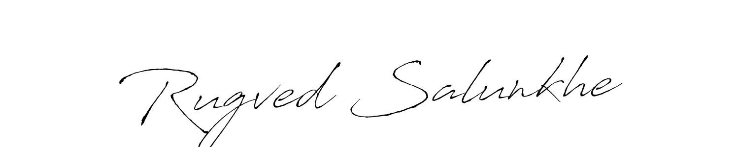 How to make Rugved Salunkhe name signature. Use Antro_Vectra style for creating short signs online. This is the latest handwritten sign. Rugved Salunkhe signature style 6 images and pictures png