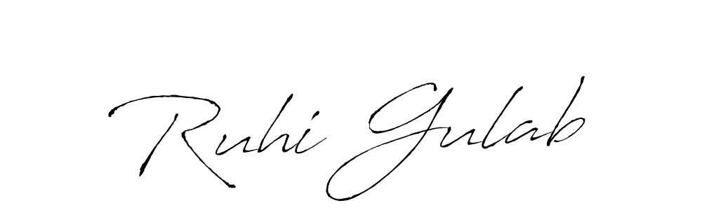 The best way (Antro_Vectra) to make a short signature is to pick only two or three words in your name. The name Ruhi Gulab include a total of six letters. For converting this name. Ruhi Gulab signature style 6 images and pictures png