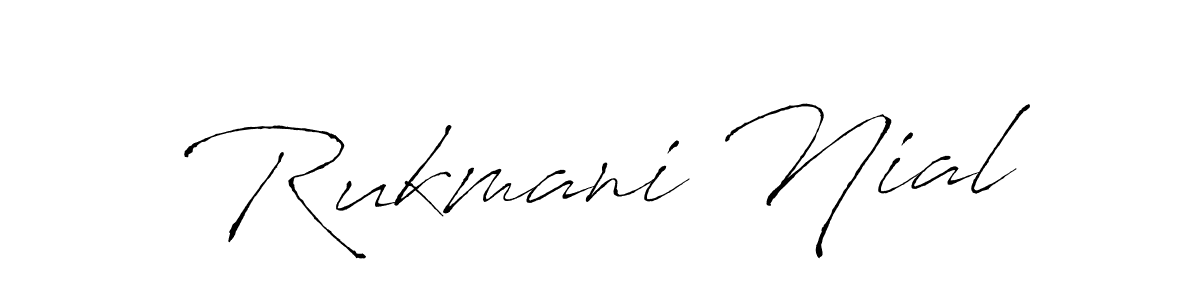 This is the best signature style for the Rukmani Nial name. Also you like these signature font (Antro_Vectra). Mix name signature. Rukmani Nial signature style 6 images and pictures png