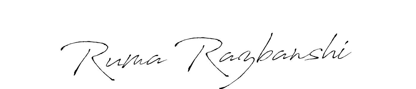 The best way (Antro_Vectra) to make a short signature is to pick only two or three words in your name. The name Ruma Razbanshi include a total of six letters. For converting this name. Ruma Razbanshi signature style 6 images and pictures png