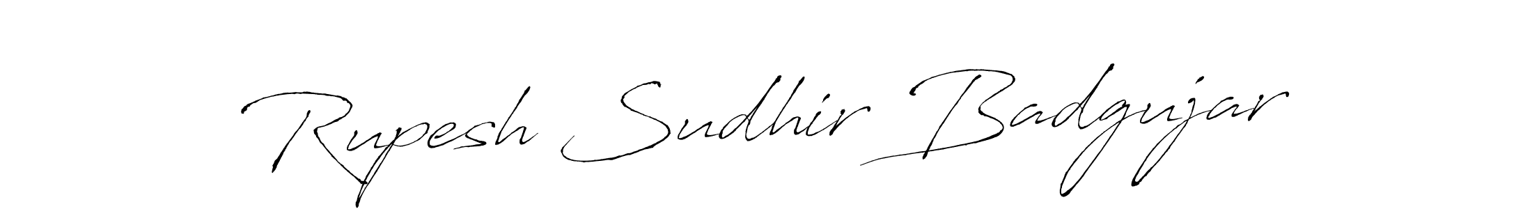 How to make Rupesh Sudhir Badgujar name signature. Use Antro_Vectra style for creating short signs online. This is the latest handwritten sign. Rupesh Sudhir Badgujar signature style 6 images and pictures png