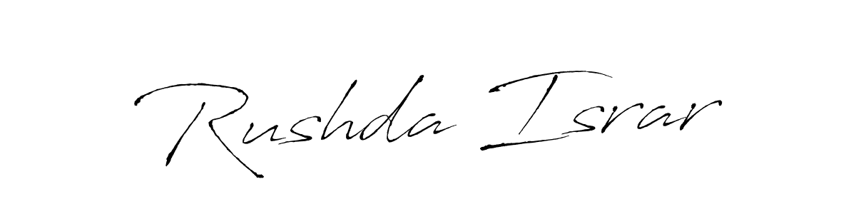 Antro_Vectra is a professional signature style that is perfect for those who want to add a touch of class to their signature. It is also a great choice for those who want to make their signature more unique. Get Rushda Israr name to fancy signature for free. Rushda Israr signature style 6 images and pictures png