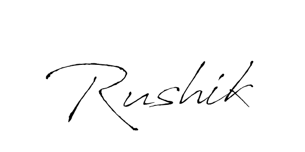 Create a beautiful signature design for name Rushik. With this signature (Antro_Vectra) fonts, you can make a handwritten signature for free. Rushik signature style 6 images and pictures png