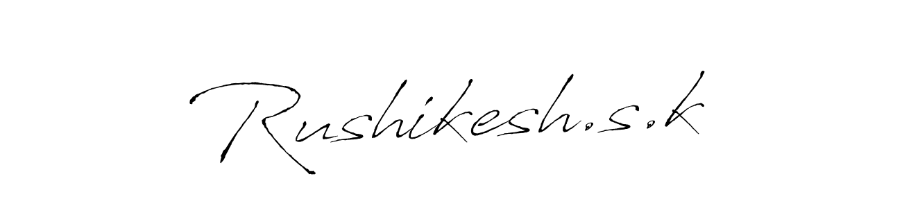 The best way (Antro_Vectra) to make a short signature is to pick only two or three words in your name. The name Rushikesh.s.k include a total of six letters. For converting this name. Rushikesh.s.k signature style 6 images and pictures png