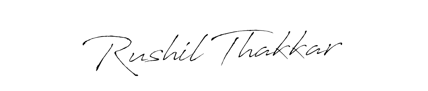 How to make Rushil Thakkar name signature. Use Antro_Vectra style for creating short signs online. This is the latest handwritten sign. Rushil Thakkar signature style 6 images and pictures png