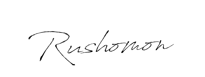 Design your own signature with our free online signature maker. With this signature software, you can create a handwritten (Antro_Vectra) signature for name Rushomon. Rushomon signature style 6 images and pictures png