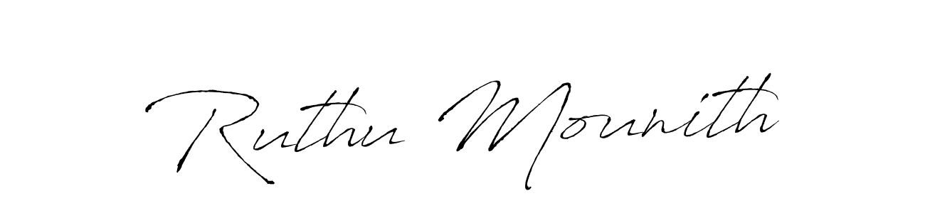 You should practise on your own different ways (Antro_Vectra) to write your name (Ruthu Mounith) in signature. don't let someone else do it for you. Ruthu Mounith signature style 6 images and pictures png